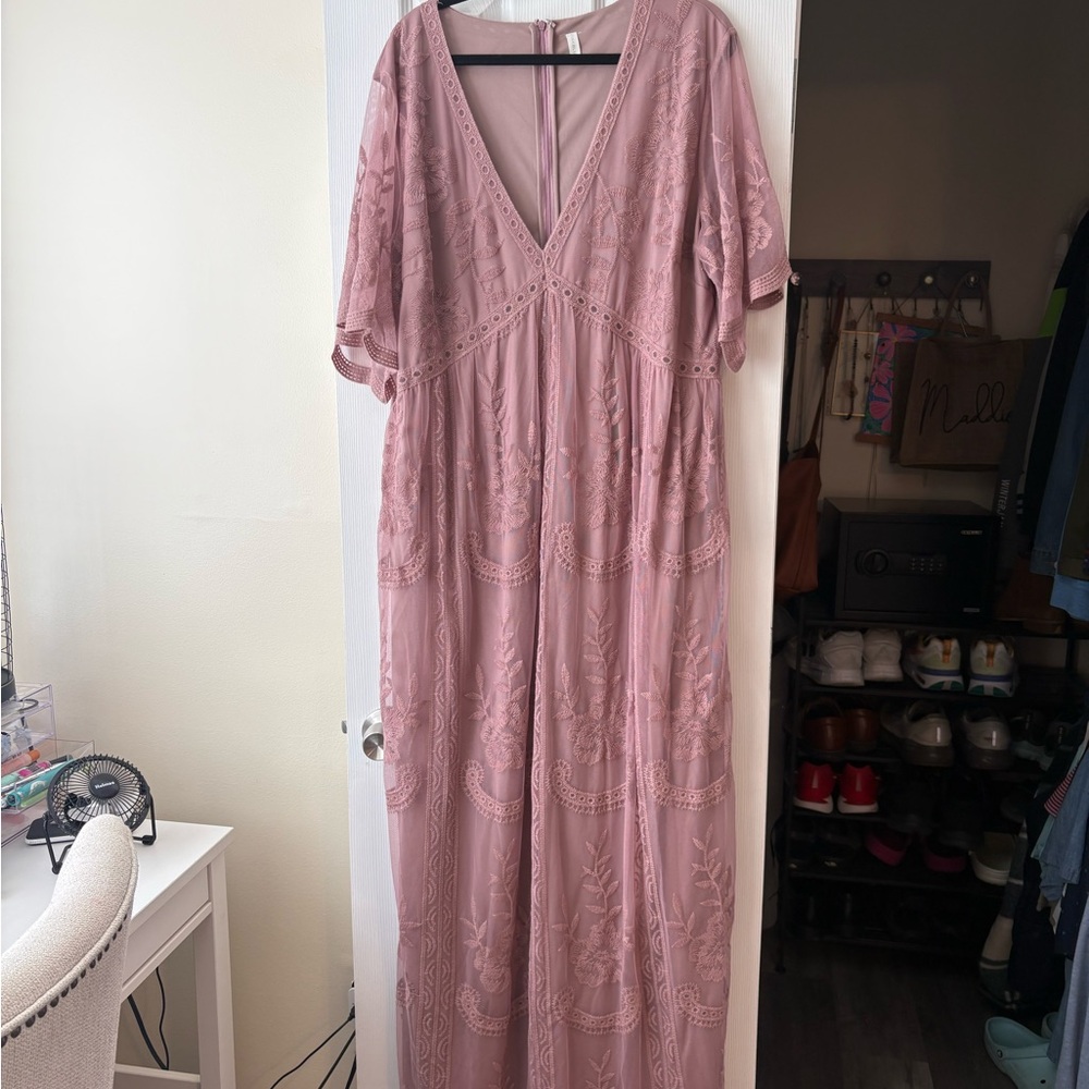 Pinkblush Mauve Pink Lace Maxi Dress